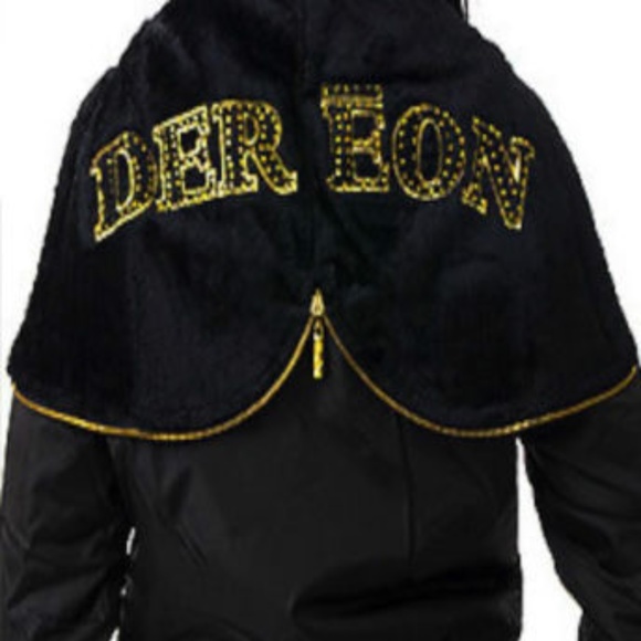 NEW Black Dereon Y2K 00's Rhinestone Nylon Fur Hood Puffer Jacket Coat M - Picture 7 of 17